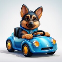  Schäferhund Welpe im blauen Auto