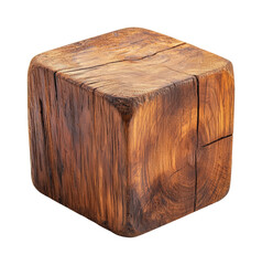 Rustic wooden cube sculpture artistic object isolated on transparent background, png