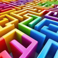 colorful maze structure with vibrant hues creating a complex and intriguing pattern from a high angl