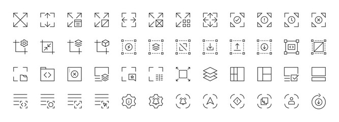Interface icon collection. User interface icons, web page, sidebar, multimedia, browser, wireframe, gallery, profile and more. Editable stroke. Pixel Perfect.