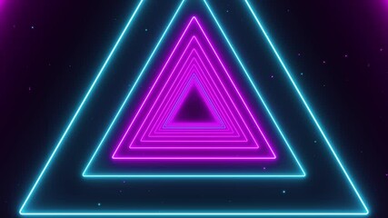Wall Mural - abstract background with glowing neon lights triangle loop animation, technology and game pink and blue motion background