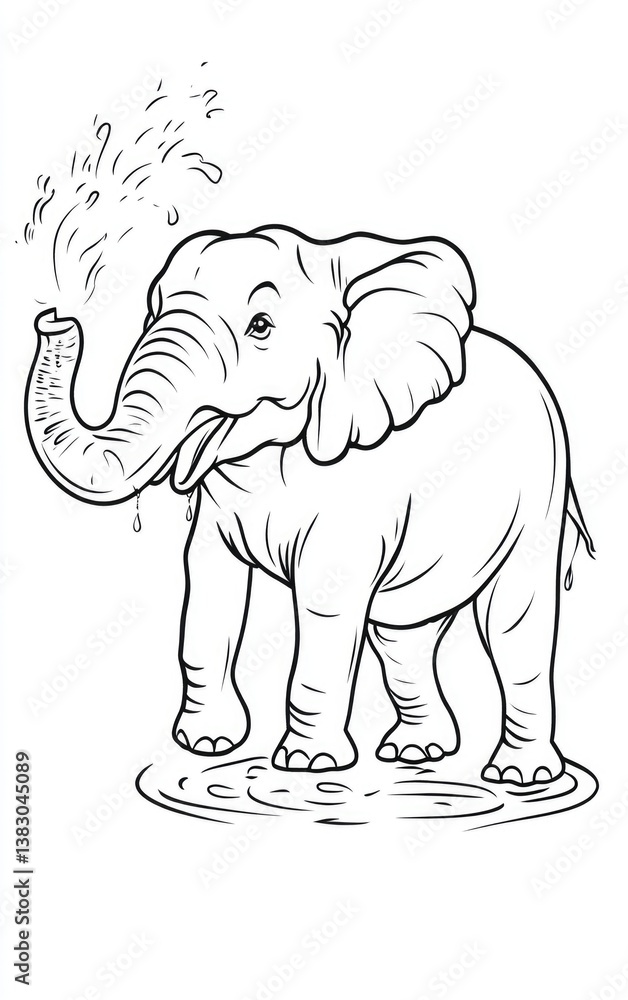 Kids Drawing Coloring page in A4 size featuring a playful elephant ...