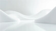 © Ashraful - A minimalistic abstract background with smooth, flowing white curves and light reflections. The scene features a clean, futuristic style with a glossy floor that reflects soft, dynamic wave-like shape