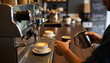 © S_design - professional coffee machine, barista makes latte or cappuccino in cafe