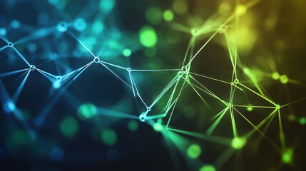 Aufkleber - A futuristic abstract digital network featuring blue and green connections, visually representing data flow and communication with a dynamic and high-tech design.
