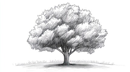 Pencil sketch of a majestic tree on a white background