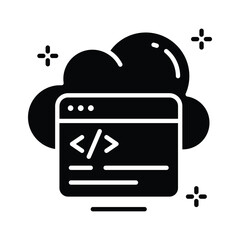 An editable glyph style icon showing cloud coding website
