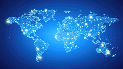 global business growth concept with a futuristic digital world map overlay.