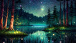 © ChunheeArt - Deep in the forest, beautifully twinkling little fireflies - 깊은 숲, 아름답게 반짝이는 작은 반딧불, 자연 풍경