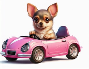 Chihuahua im pinke Auto
