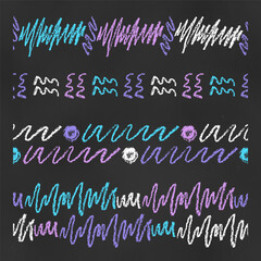 Wall Mural - Set of Horizontal Seamless Borders Chalk Drawn Sketches of Scribbles.