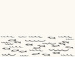 © Oxi An - Background with small fishes for text. Banner border with sketches Sardines in water. Template with pichard seafood, marine motif. Vector backdrop illustration for print, packaging, logo, card, flyer