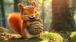 © hidayati - A happy squirrel is holding a large nut with its paws