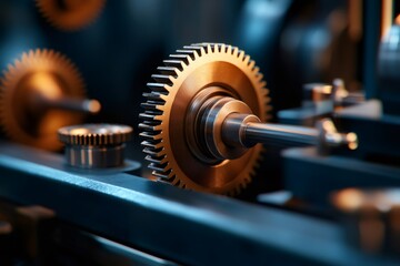 Poster - Close up of gears rotating in complex machinery