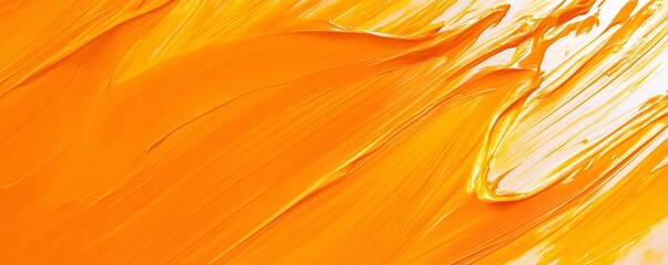 Poster - Orange acrylic paint forming an abstract pattern on canvas