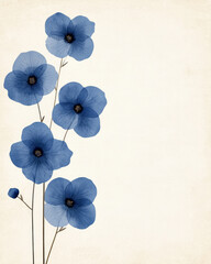 Aufkleber - A botanical close-up of fragile blue flowers placed delicately on a textured cream background for a