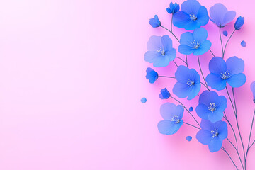 Aufkleber - A romantic scene with scattered blue petals from small flowers, set against a pale pink background