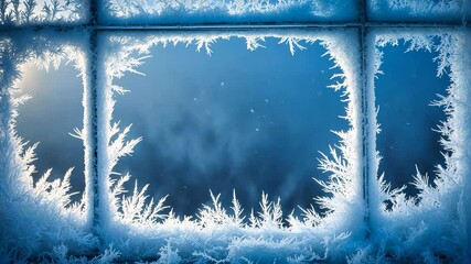 Wall Mural - frozen design on a winter window. blue icy winter backdrop, texture of blue wallpaper. chilled blue 