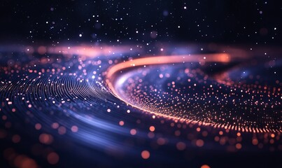 Wall Mural - an abstract and futuristic image of sparkling particles with glowing lines, conveying a sense of technology and interconnectedness. The image evokes the mystery and beauty of the universe