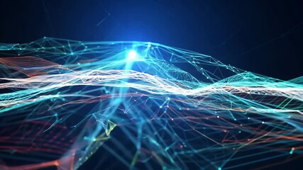 Wall Mural - colorful abstract network of digital connections and glowing lines on a dark background. 4k video fo