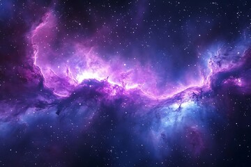 a breathtaking cosmic vista of swirling purple and blue nebulae illuminated by distant stars showcas