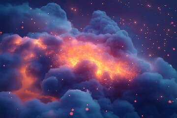 Wall Mural - Abstract background showing glowing particles merging into clouds, creating a surreal and fantasy atmosphere