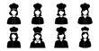 © pixostudio - Collection of Eight Female Chef Icons in Black and White Style, Perfect for Restaurant Websites or Cookbooks
