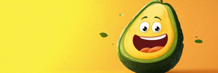 Poster - Playful oversized cartoon avocado with vibrant colors in a cheerful grocery store setting