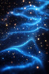 Wall Mural - abstract blue waves and glowing particles in a starry digital background