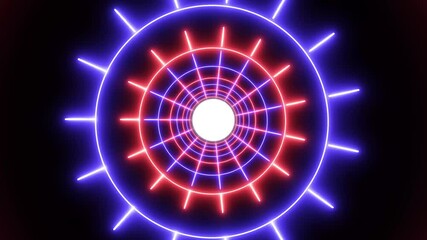 Wall Mural - 4k neon glowing circle tunnel with light lines on a transparent background. neon glowing triangle tu