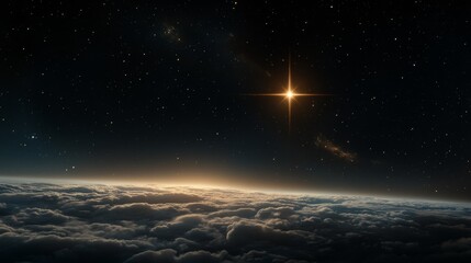 Wall Mural - Golden star winner rising above clouds celestial event cosmic environment elegant viewpoint