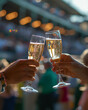 © mittpro - Two people toasting with glasses of champagne in celebration after a Kentucky Derby win with a blurred crowd and festive atmosphere in the background