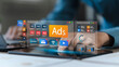 © Benjamas - Businessman doing digital marketing and online advertising to target customers. Online sales concept of digital marketing, ad, product ads, promotion of products or services through digital tools.