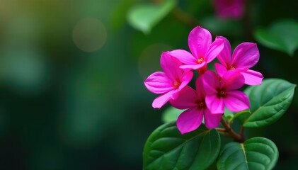 Wall Mural - bold fuchsia flower cluster, geometric leaf shapes, digital, contemporary