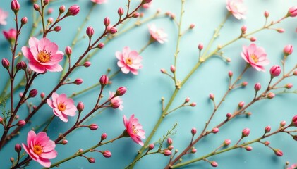 Wall Mural - delicate small floral sprigs, repeating pattern, delicate, minimalist, white