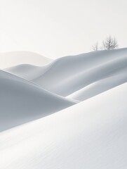 Fototapete - Serene pure white snowy landscape with soft curves and delicate shadows under a clear sky