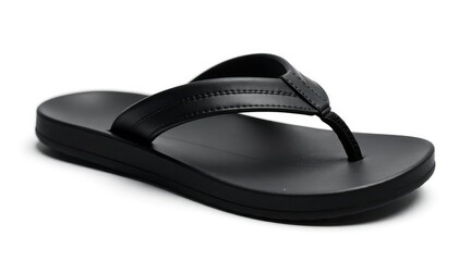 Wall Mural - Single black flip-flop isolated on white background , white, rubber, beach