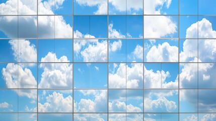 Aufkleber - Sky reflected in a grid of windows.