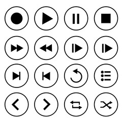 Wall Mural - repeat, paly, stop, pause, previous, next, shuffle, icon set, collection of music and video play