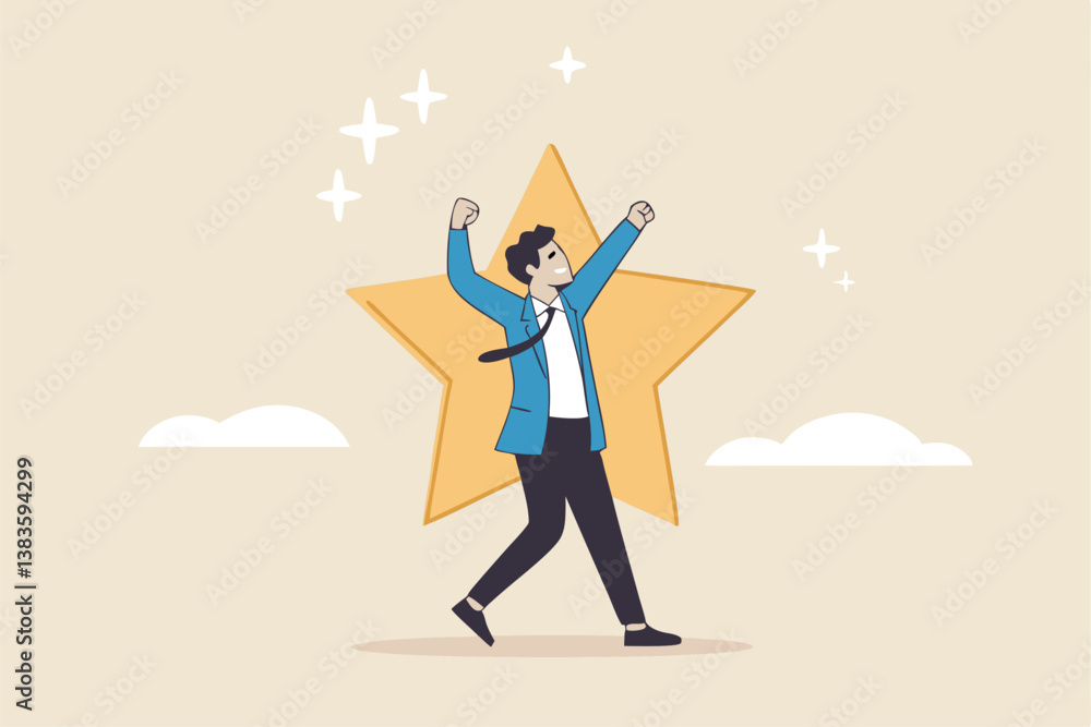 Star employee, success leader or confidence, high performance staff or achievement, evaluation or award winning, quality concept, confidence businessman with excellent golden star.