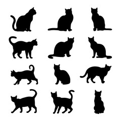 Naklejka na meble Cat Silhouette Vector Bundle | Black and White Cat Clipart | EPS Illustration Set