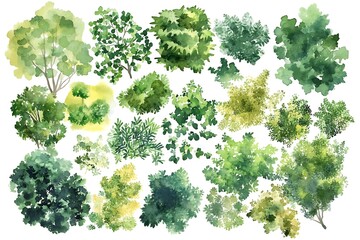 Watercolor Trees Collection – Botanical Illustration with Vibrant Foliage & Varied Species