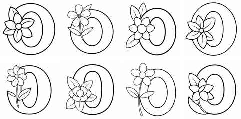 Poster - Alphabet O with Flower Outline Coloring Book Page Line Art Drawing Set White Background

