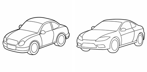 Aufkleber - Car Outline Coloring Book Page Line Art Drawing Set White Background