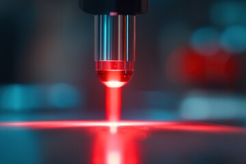 Poster - High-tech laser treatment for skin rejuvenation in a modern beauty clinic with gentle red laser beam
