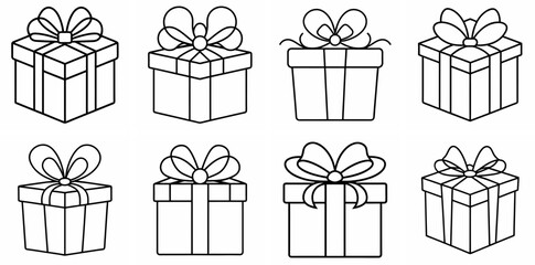 Aufkleber - Christmas Gift Box Outline Coloring Book Page Line Art Drawing Set White Background