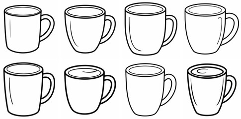 Poster - Coffee Mug Outline Coloring Book Page Line Art Drawing Set White Background

