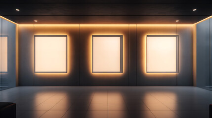 Aufkleber - Modern exhibit with quadruple framing illuminated by subtle recessed lighting