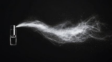 Fototapete - Modern illustration of water spray effect, realistic cosmetic mist and transparent atomizer splash, white fragrance aerosol texture and abstract cosmetic mist isolated on black background