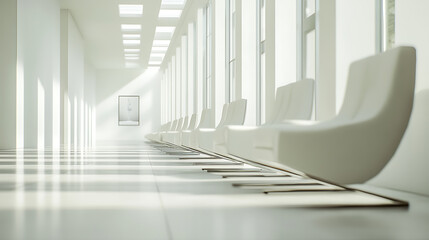 Fototapete - Interior of modern office building with glass walls and white floor